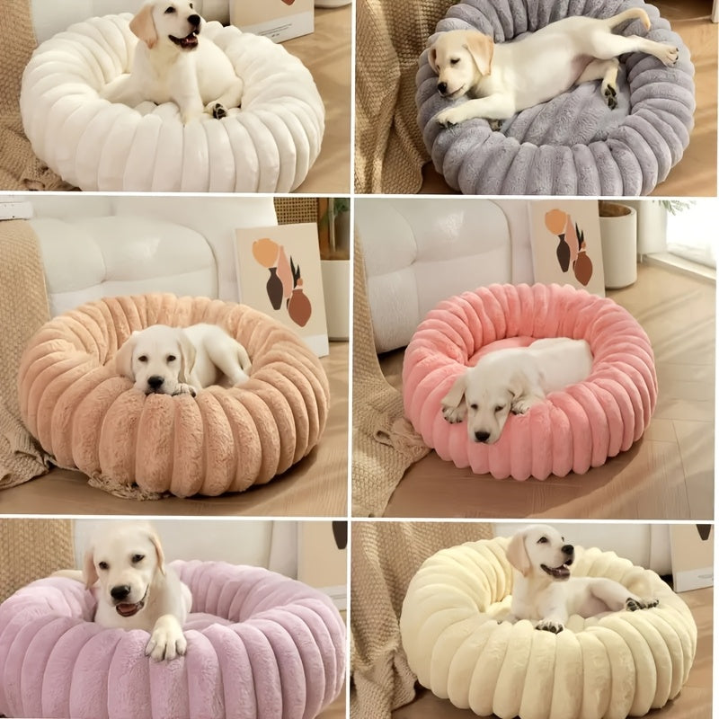 Soft & Cozy Plush Pet Bed for Small Dogs & Cats - Round, Warm Winter Nest with Soft PP Mat, Fluffy Wave Design in Pink, Beige, White & Gray, Machine Washable, All-Season Comfort, Pet Bed for Small Dogs