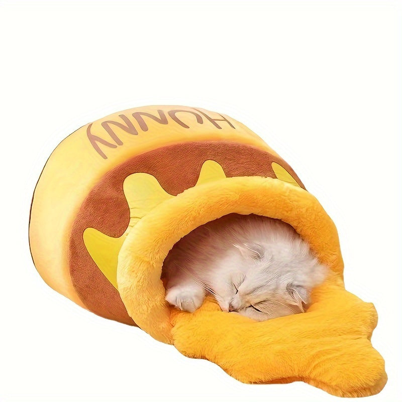 [Cozy Cat Bed] Cozy Winter 1pc Honey Pot Shaped Cat Bed | Removable Washable Thick PP Pads, Contemporary Style Durable Soft Cat Nest for Indoor Cats, Perfect Gift for Pet Lovers