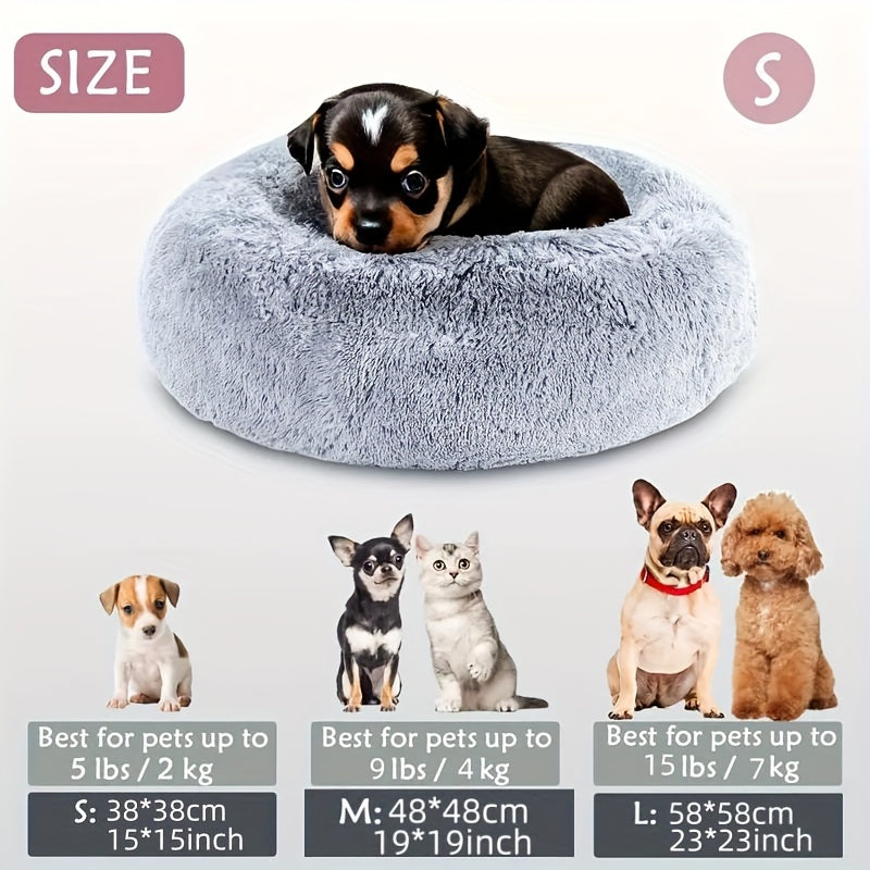 1pc Cozy Donut Cuddler Bed - Soft, Fluffy, Faux Fur, Warming, Plush Cushion for Small, Medium, Large Dogs And Cats - Multiple Sizes (15"/19"/23"/27"/31") for Ultimate Comfort And Relaxation, Dog Mats for Sleeping