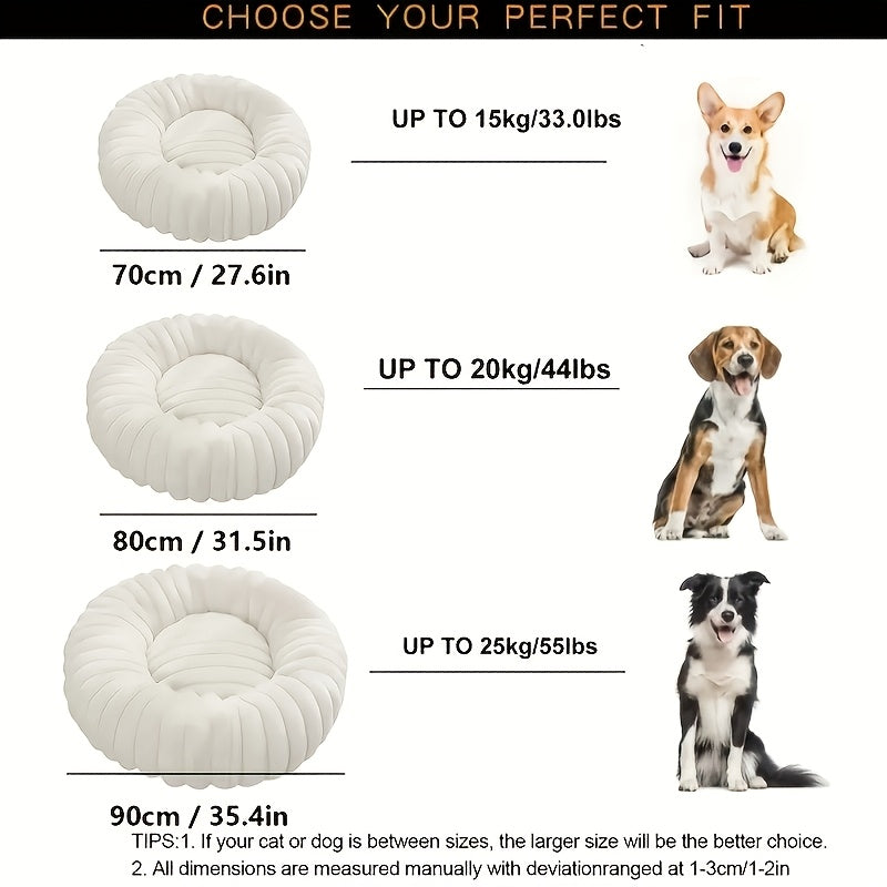 [Winter Warmth Pet Bed] Cozy Winter Warmth Luxurious Plush Round Pet Bed - Non-Slip Bottom, Polyester Fill, Ideal for Small to Large Breeds