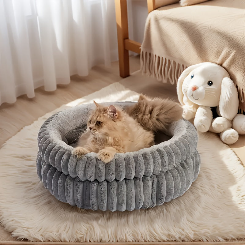 [Plush Pet Nest] High-Quality Plush Pet Bed, Cozy Round Cat Nest & Dog Nest | Machine Washable, Warmth-Retaining White Faux Fur, Perfect for Small to Medium Pets, Pet Nesting Furniture