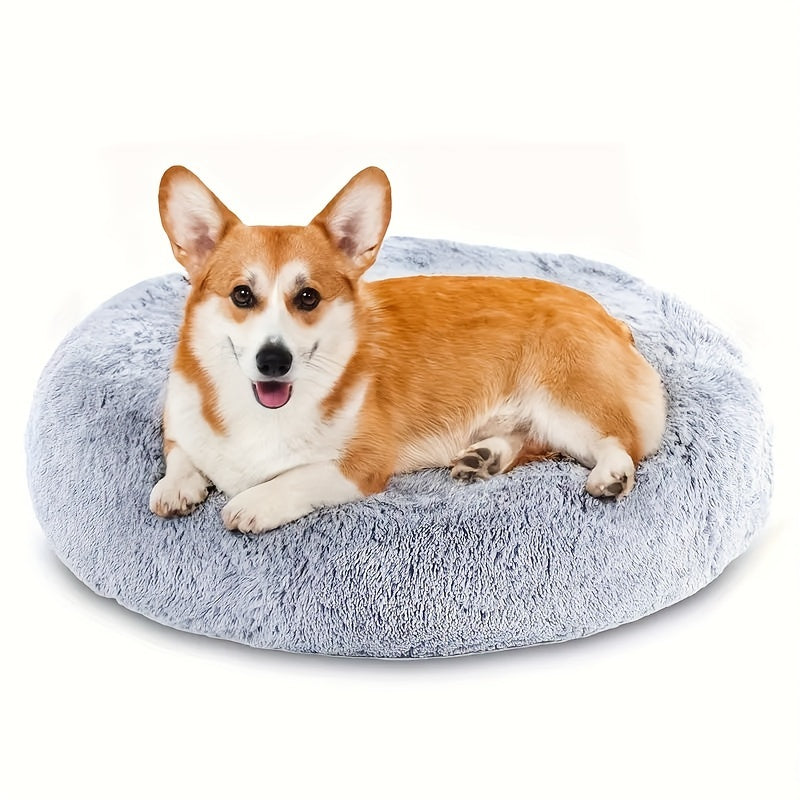 1pc Cozy Donut Cuddler Bed - Soft, Fluffy, Faux Fur, Warming, Plush Cushion for Small, Medium, Large Dogs And Cats - Multiple Sizes (15"/19"/23"/27"/31") for Ultimate Comfort And Relaxation, Dog Mats for Sleeping