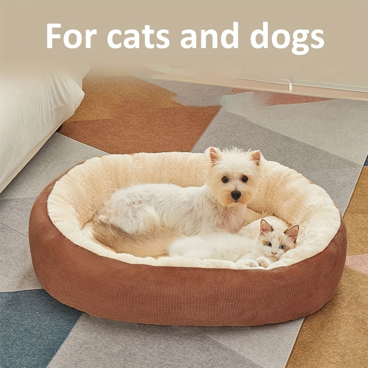Cozy Plush Polypropylene 1pc Oval Pet Bed - Warm Dog Resting Pad for Extra Small to Medium Breeds - Non-Assembled