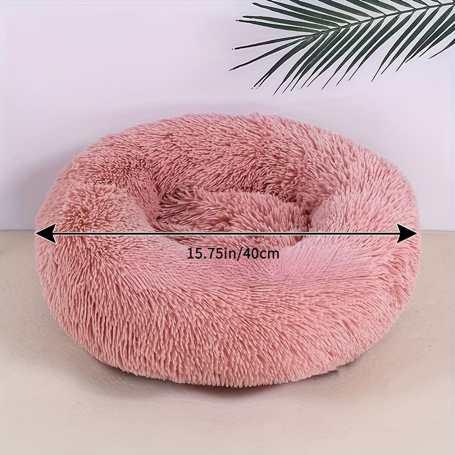 [Cozy Pet Bed for Cats & Dogs] Cozy Gray Striped Plush Pet Bed - A Warm, Deep-Sleep Round Nest with Filling for Cats and Small Dogs