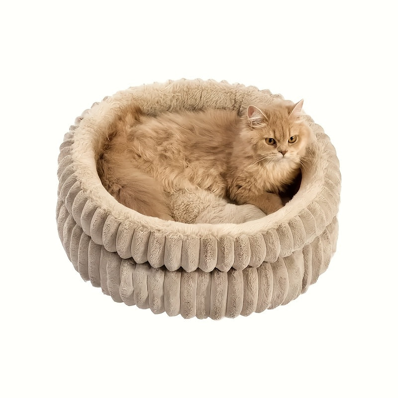 [Plush Pet Nest] High-Quality Plush Pet Bed, Cozy Round Cat Nest & Dog Nest | Machine Washable, Warmth-Retaining White Faux Fur, Perfect for Small to Medium Pets, Pet Nesting Furniture