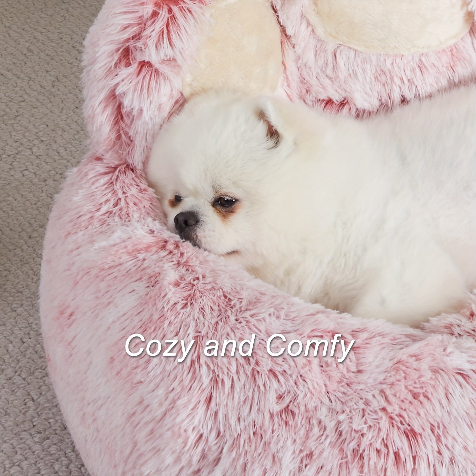 Upgraded Donut Dog Bed with Standing Paw - Plush Pink Pet Bed, Non-Slip Base, for Small/Medium Dogs & Cats - Cozy Cushioned Bed for Joint Support & Posture - Ideal for Poodles, Chihuahuas, Shih Tzus - Easy-Clean Indoor/Outdoor Use, Stylish Pet Furniture,