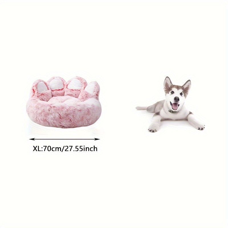 Ultra-Cozy Bear Paw Pet Bed - Luxurious Long Plush Dog Sleep Haven - Cloud-Soft Snuggle Cushion Sofa - Designed for Furry Friends - Adorable Bear Paw Shape