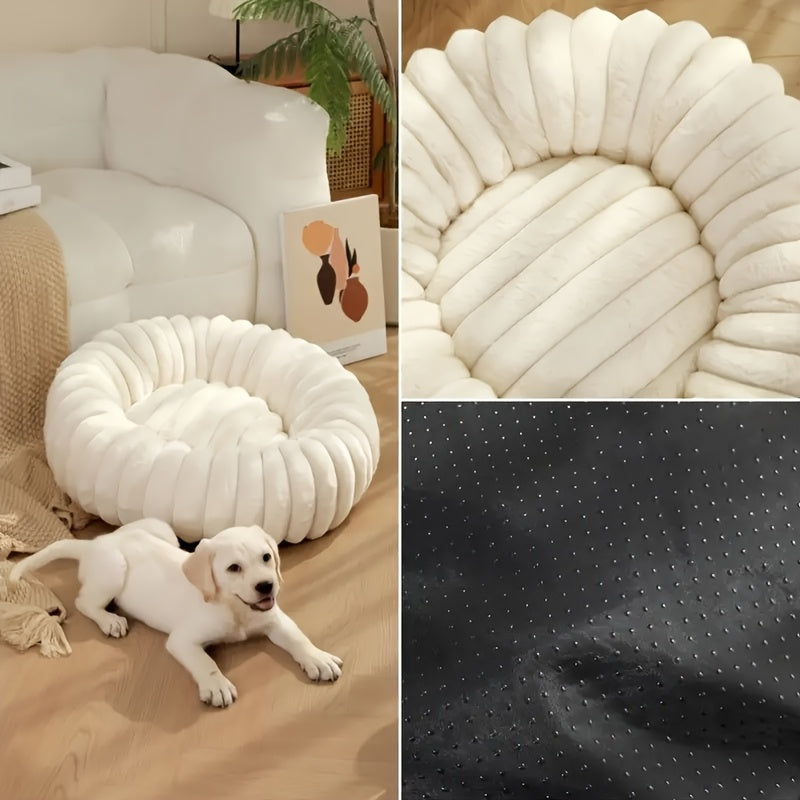Soft & Cozy Plush Pet Bed for Small Dogs & Cats - Round, Warm Winter Nest with Soft PP Mat, Fluffy Wave Design in Pink, Beige, White & Gray, Machine Washable, All-Season Comfort, Pet Bed for Small Dogs