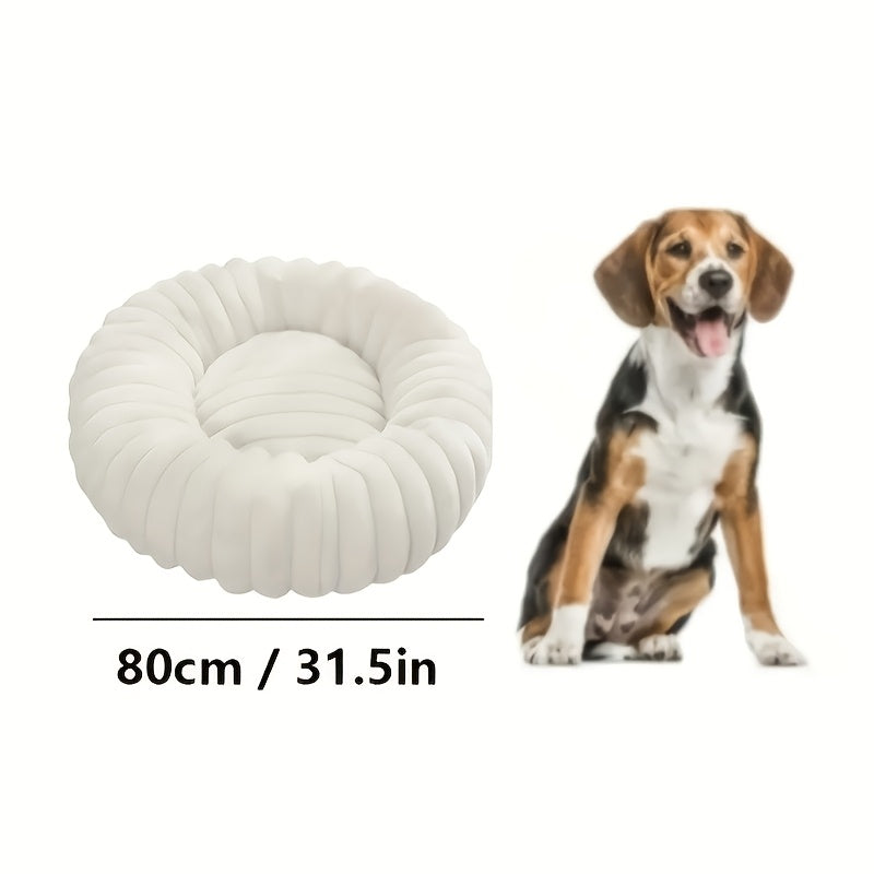 [Winter Warmth Pet Bed] Cozy Winter Warmth Luxurious Plush Round Pet Bed - Non-Slip Bottom, Polyester Fill, Ideal for Small to Large Breeds