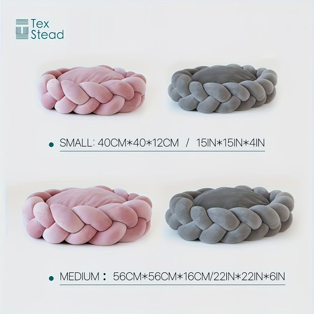 Handmade Round Pet Bed - Extra Large 22-Inch Detachable Cushion, Soft Polyester Fabric Bed for Cats, Dogs, Kittens - Easy-Clean Indoor/Outdoor Bed in Pink & Gray - Vintage Home Decor for Large Breeds, Bed for Dog, Cozy Design, Durable Construction
