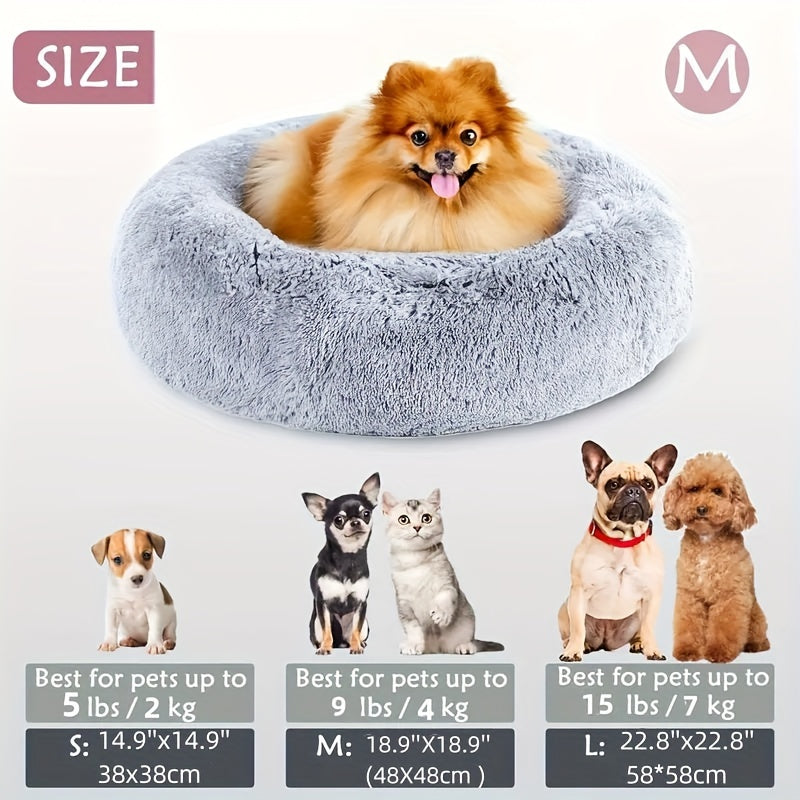 1pc Cozy Donut Cuddler Bed - Soft, Fluffy, Faux Fur, Warming, Plush Cushion for Small, Medium, Large Dogs And Cats - Multiple Sizes (15"/19"/23"/27"/31") for Ultimate Comfort And Relaxation, Dog Mats for Sleeping
