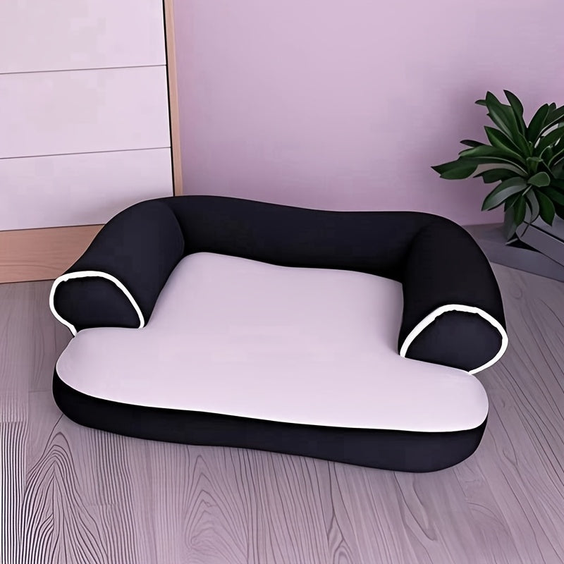 [Cozy Pet Sofa] 1pc Cozy Plush Pet Sofa Bed | Warm All-Season Dog & Cat Recliner with Removable Polyester Cushion, Black & White Design for Extra Small to Large Breeds, Perfect for Indoor Relaxation