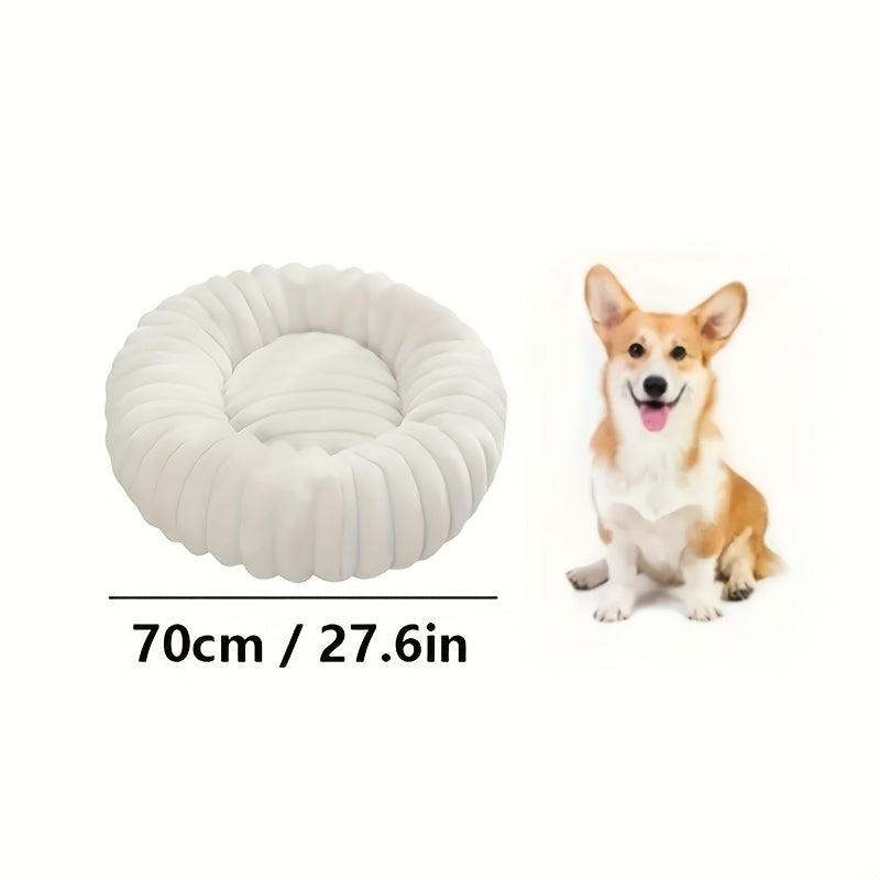 [Winter Warmth Pet Bed] Cozy Winter Warmth Luxurious Plush Round Pet Bed - Non-Slip Bottom, Polyester Fill, Ideal for Small to Large Breeds