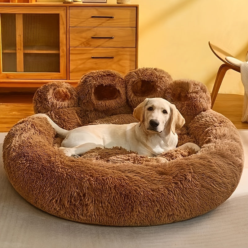 Ultra-Cozy Bear Paw Pet Bed - Luxurious Long Plush Dog Sleep Haven - Cloud-Soft Snuggle Cushion Sofa - Designed for Furry Friends - Adorable Bear Paw Shape