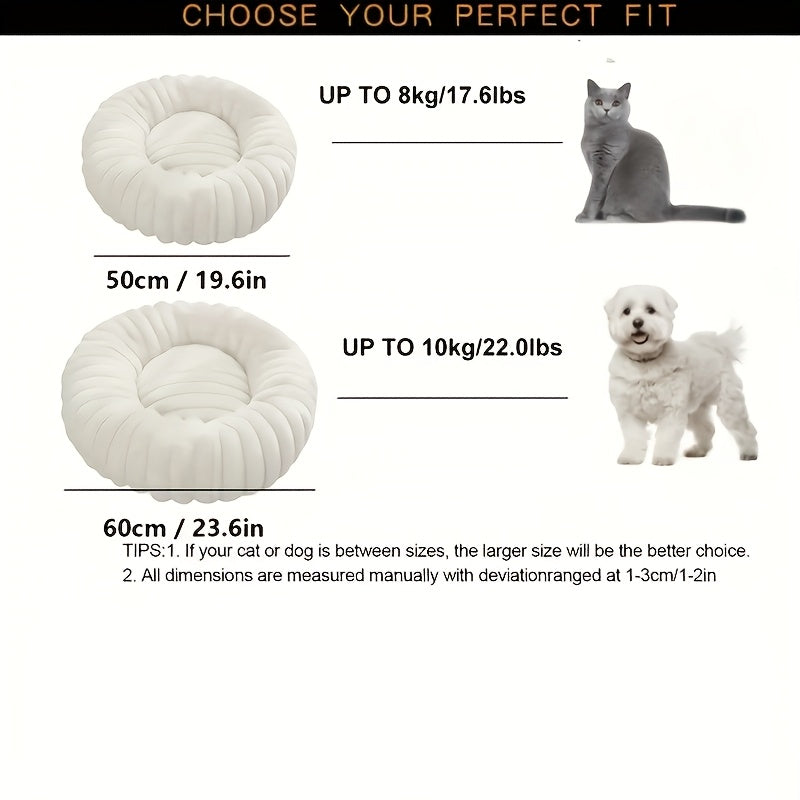 [Winter Warmth Pet Bed] Cozy Winter Warmth Luxurious Plush Round Pet Bed - Non-Slip Bottom, Polyester Fill, Ideal for Small to Large Breeds