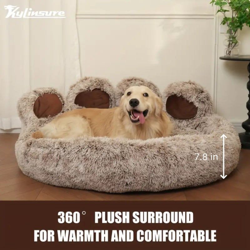 Cute Bear Paw Shaped Dog Bed And Cat Bed, Calm Donut Dog Bed, Warm And Comfortable Soft Dog Round Bed, Plush Dog And Cat Mattress Bed. Give Your Youngsters A Warm And Comfortable Mattress!