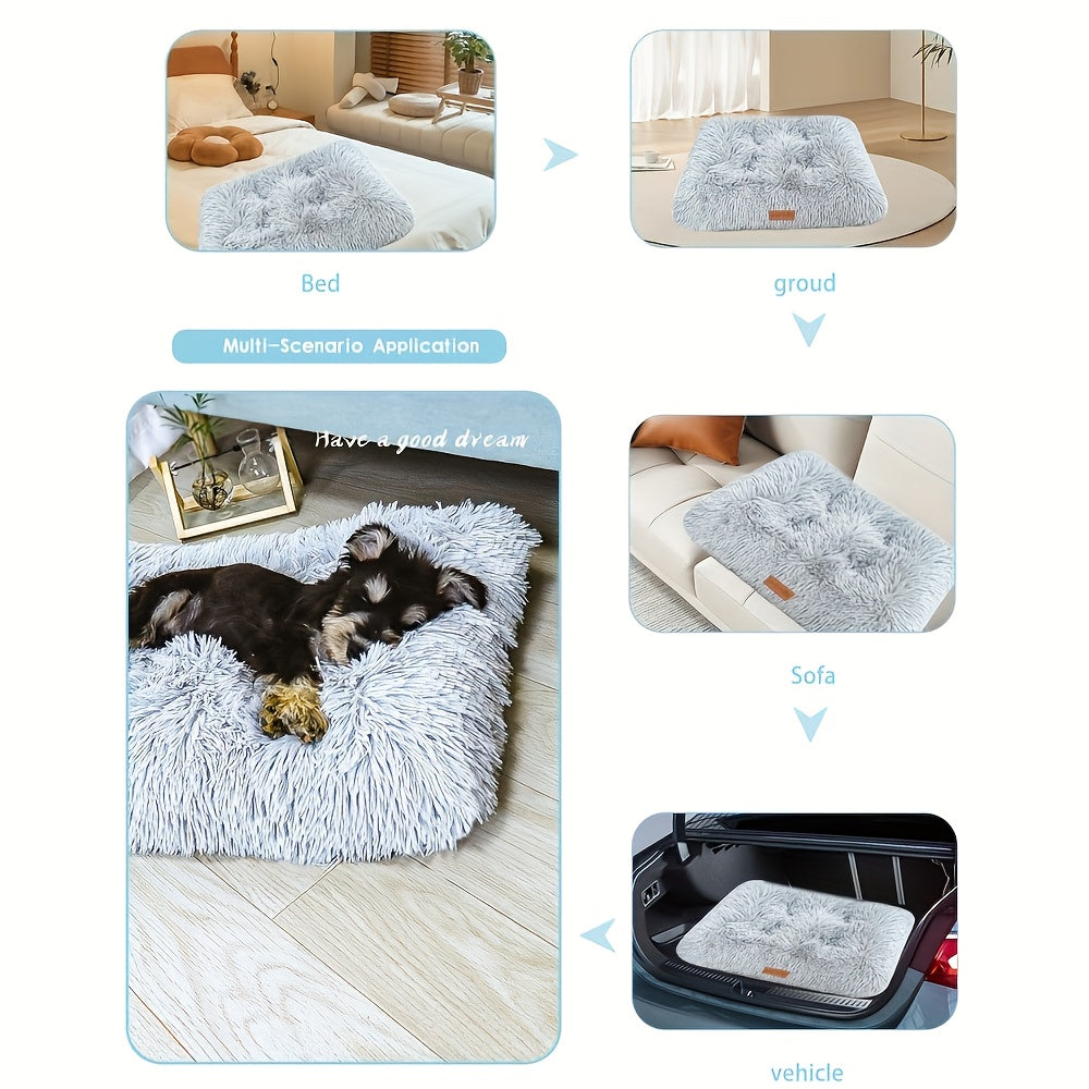 1pc Extra Large Fleece Lined Dog Bed & Cat Mat - Thickened Comfortable Warm Polyester, Easy to Remove & Washable, Square Design for All Dog Breeds & Sizes, Pet Bedding, Cozy Pet Furniture, Plush Pet Furniture, Durable Pet Furniture