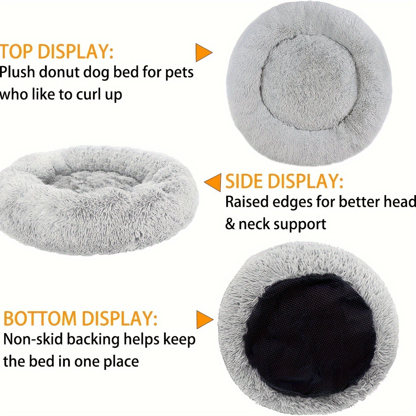 1pc Cozy Donut Cuddler Bed - Soft, Fluffy, Faux Fur, Warming, Plush Cushion for Small, Medium, Large Dogs And Cats - Multiple Sizes (15"/19"/23"/27"/31") for Ultimate Comfort And Relaxation, Dog Mats for Sleeping