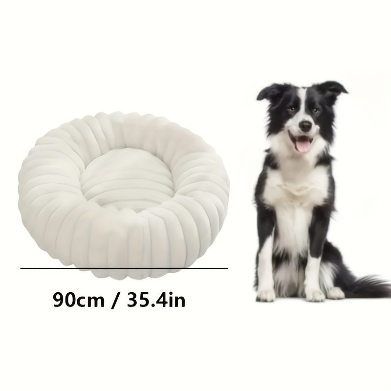 [Winter Warmth Pet Bed] Cozy Winter Warmth Luxurious Plush Round Pet Bed - Non-Slip Bottom, Polyester Fill, Ideal for Small to Large Breeds