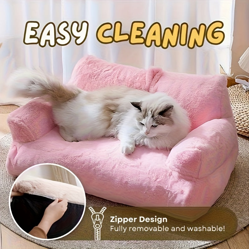 Gray Cat Sofa Bed - 21.65x14.96x7.87inch Detachable Polyester Pet Bed with Plush Cushion, Soft & Durable All-Season Indoor Cat Bed for Small Dogs & Cats, Cozy Home Decor, Cat Bed for Dogs, Cozy Pet Furniture, Modern Pet Furniture, Durable Pet Furniture