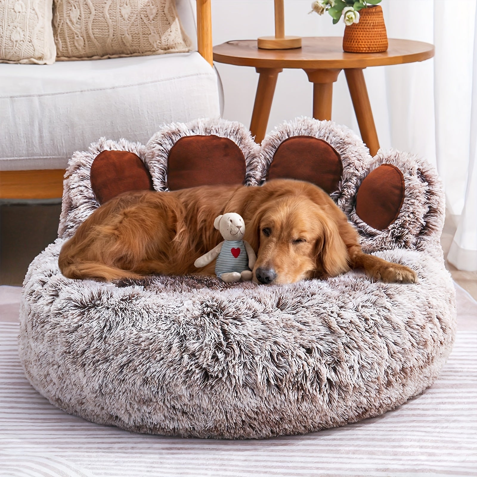 Cute Bear Paw Shaped Dog Bed And Cat Bed, Calm Donut Dog Bed, Warm And Comfortable Soft Dog Round Bed, Plush Dog And Cat Mattress Bed. Give Your Youngsters A Warm And Comfortable Mattress!