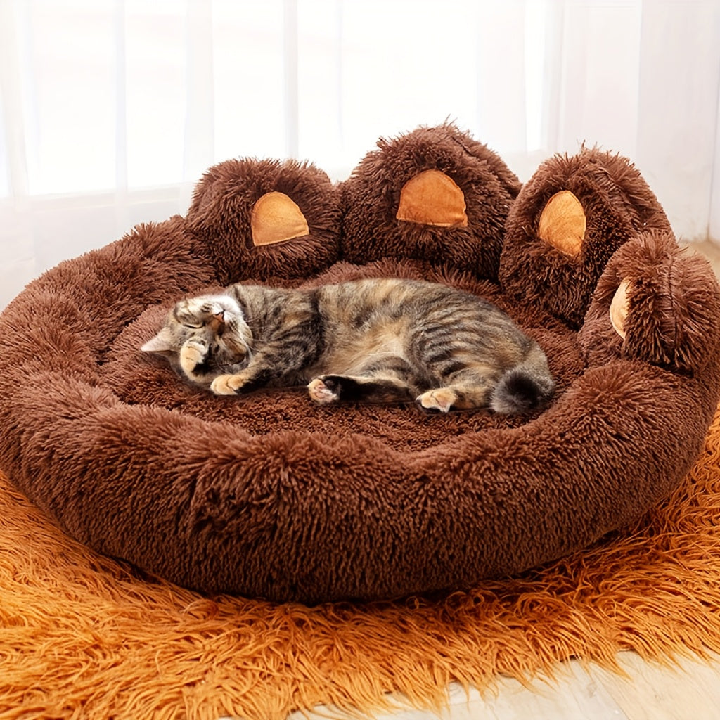 Extra Large Bear Paw Plush Pet Bed - Soft Faux Fur Round Dog & Cat Lounger, Warm Anti-SlipCushion For Small, Medium 8 Large Breeds, Cozy Donut Design For All Seasons