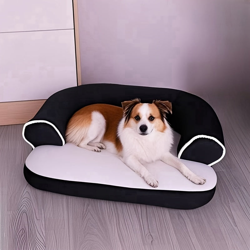 [Cozy Pet Sofa] 1pc Cozy Plush Pet Sofa Bed | Warm All-Season Dog & Cat Recliner with Removable Polyester Cushion, Black & White Design for Extra Small to Large Breeds, Perfect for Indoor Relaxation
