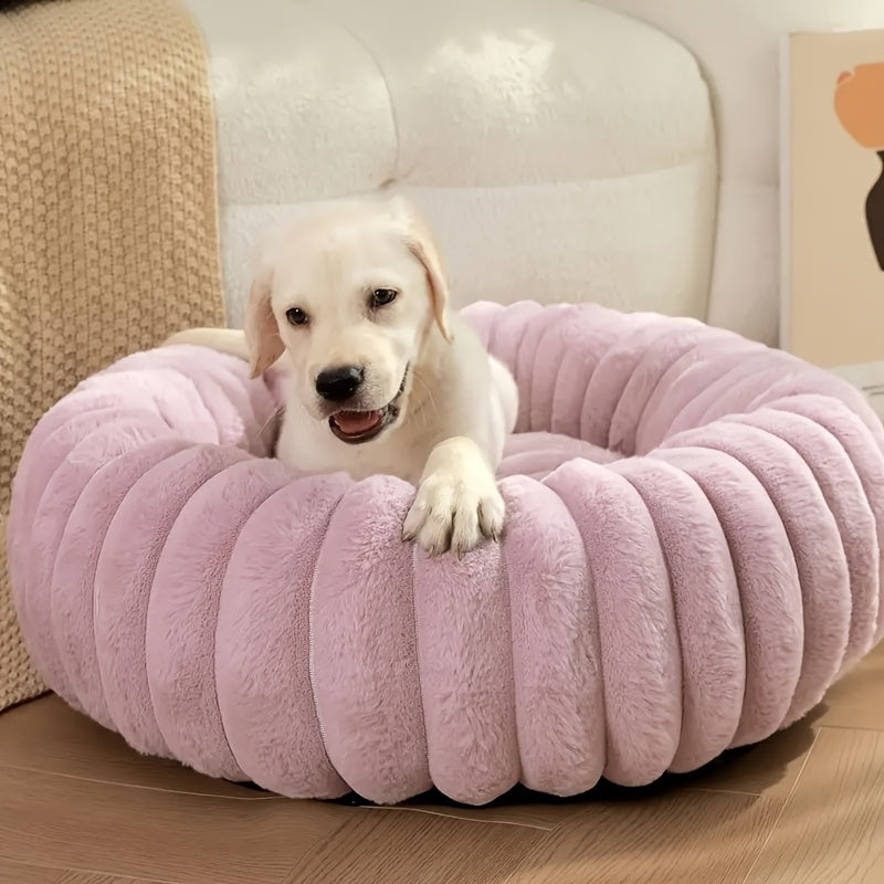 Soft & Cozy Plush Pet Bed for Small Dogs & Cats - Round, Warm Winter Nest with Soft PP Mat, Fluffy Wave Design in Pink, Beige, White & Gray, Machine Washable, All-Season Comfort, Pet Bed for Small Dogs