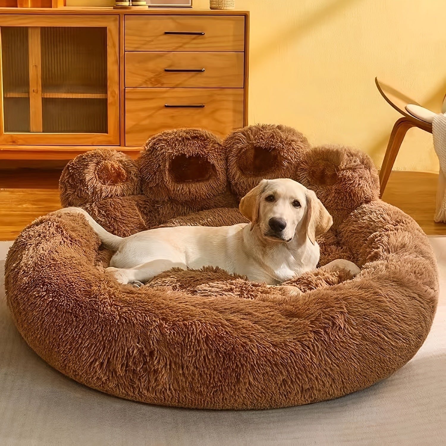 Cute Bear Paw Shaped Dog Bed And Cat Bed, Calm Donut Dog Bed, Warm And Comfortable Soft Dog Round Bed, Plush Dog And Cat Mattress Bed. Give Your Youngsters A Warm And Comfortable Mattress!