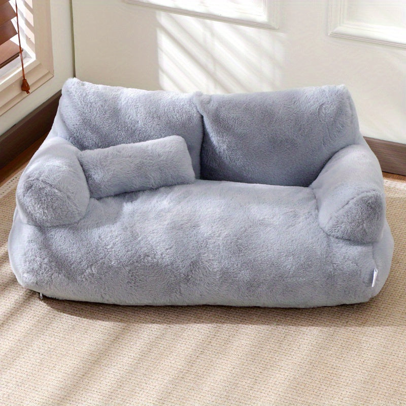 Gray Cat Sofa Bed - 21.65x14.96x7.87inch Detachable Polyester Pet Bed with Plush Cushion, Soft & Durable All-Season Indoor Cat Bed for Small Dogs & Cats, Cozy Home Decor, Cat Bed for Dogs, Cozy Pet Furniture, Modern Pet Furniture, Durable Pet Furniture