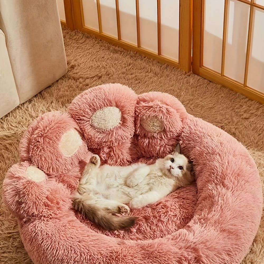 Upgraded Donut Dog Bed with Standing Paw - Plush Pink Pet Bed, Non-Slip Base, for Small/Medium Dogs & Cats - Cozy Cushioned Bed for Joint Support & Posture - Ideal for Poodles, Chihuahuas, Shih Tzus - Easy-Clean Indoor/Outdoor Use, Stylish Pet Furniture,