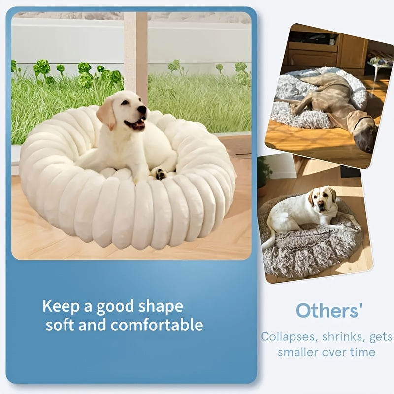 Soft & Cozy Plush Pet Bed for Small Dogs & Cats - Round, Warm Winter Nest with Soft PP Mat, Fluffy Wave Design in Pink, Beige, White & Gray, Machine Washable, All-Season Comfort, Pet Bed for Small Dogs