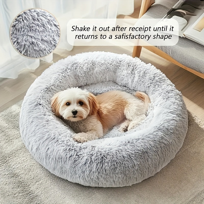 1pc Cozy Donut Cuddler Bed - Soft, Fluffy, Faux Fur, Warming, Plush Cushion for Small, Medium, Large Dogs And Cats - Multiple Sizes (15"/19"/23"/27"/31") for Ultimate Comfort And Relaxation, Dog Mats for Sleeping