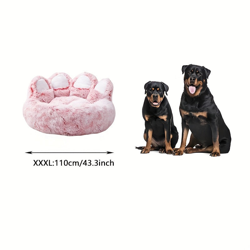 Ultra-Cozy Bear Paw Pet Bed - Luxurious Long Plush Dog Sleep Haven - Cloud-Soft Snuggle Cushion Sofa - Designed for Furry Friends - Adorable Bear Paw Shape