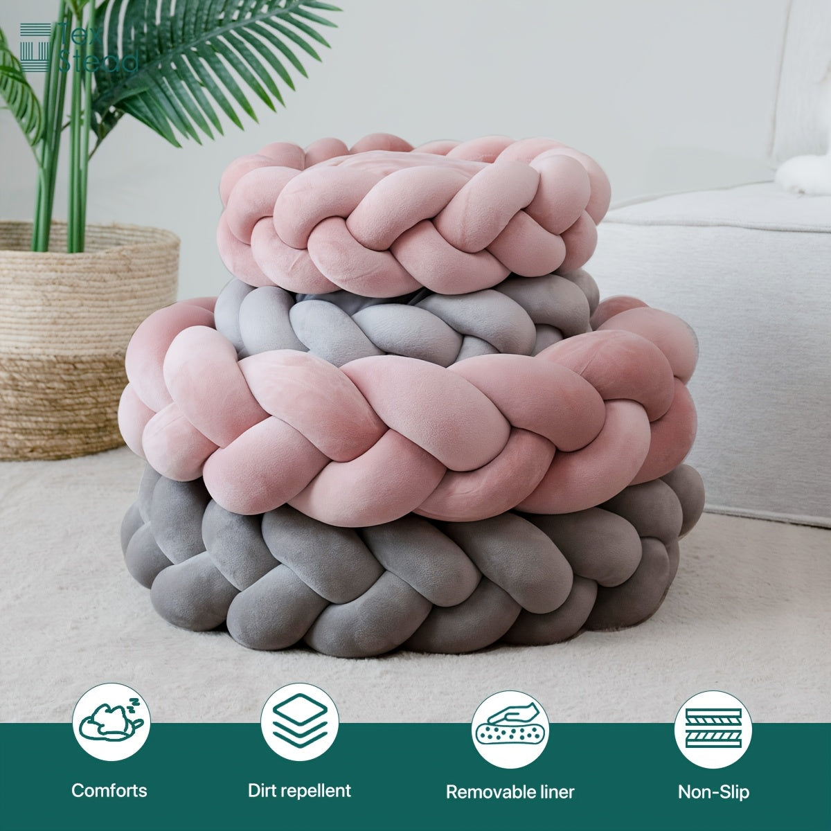 Handmade Round Pet Bed - Extra Large 22-Inch Detachable Cushion, Soft Polyester Fabric Bed for Cats, Dogs, Kittens - Easy-Clean Indoor/Outdoor Bed in Pink & Gray - Vintage Home Decor for Large Breeds, Bed for Dog, Cozy Design, Durable Construction