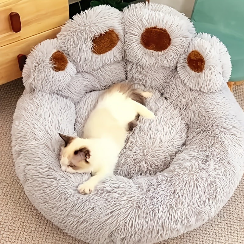 Extra Large Bear Paw Plush Pet Bed - Soft Faux Fur Round Dog & Cat Lounger, Warm Anti-SlipCushion For Small, Medium 8 Large Breeds, Cozy Donut Design For All Seasons