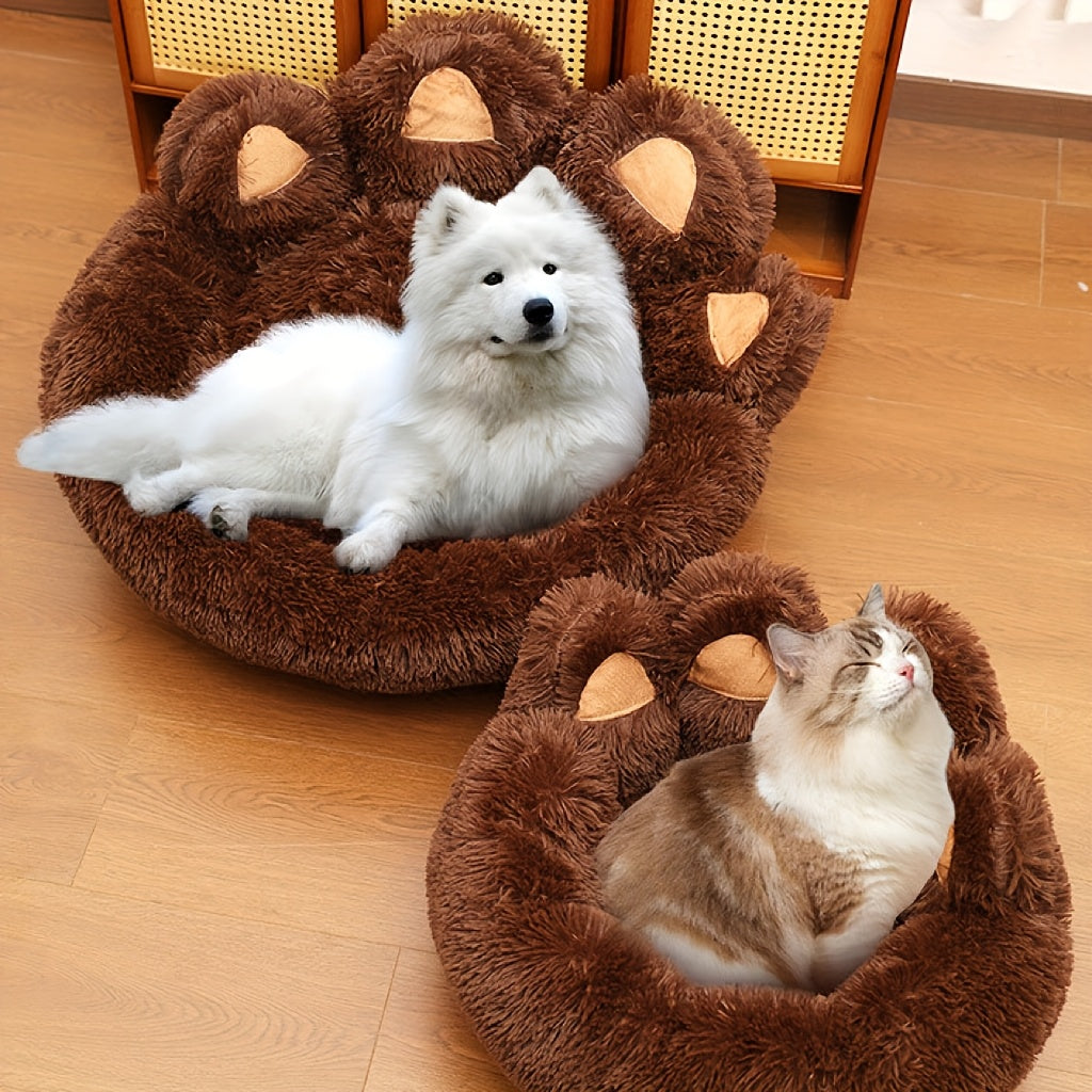 Extra Large Bear Paw Plush Pet Bed - Soft Faux Fur Round Dog & Cat Lounger, Warm Anti-SlipCushion For Small, Medium 8 Large Breeds, Cozy Donut Design For All Seasons