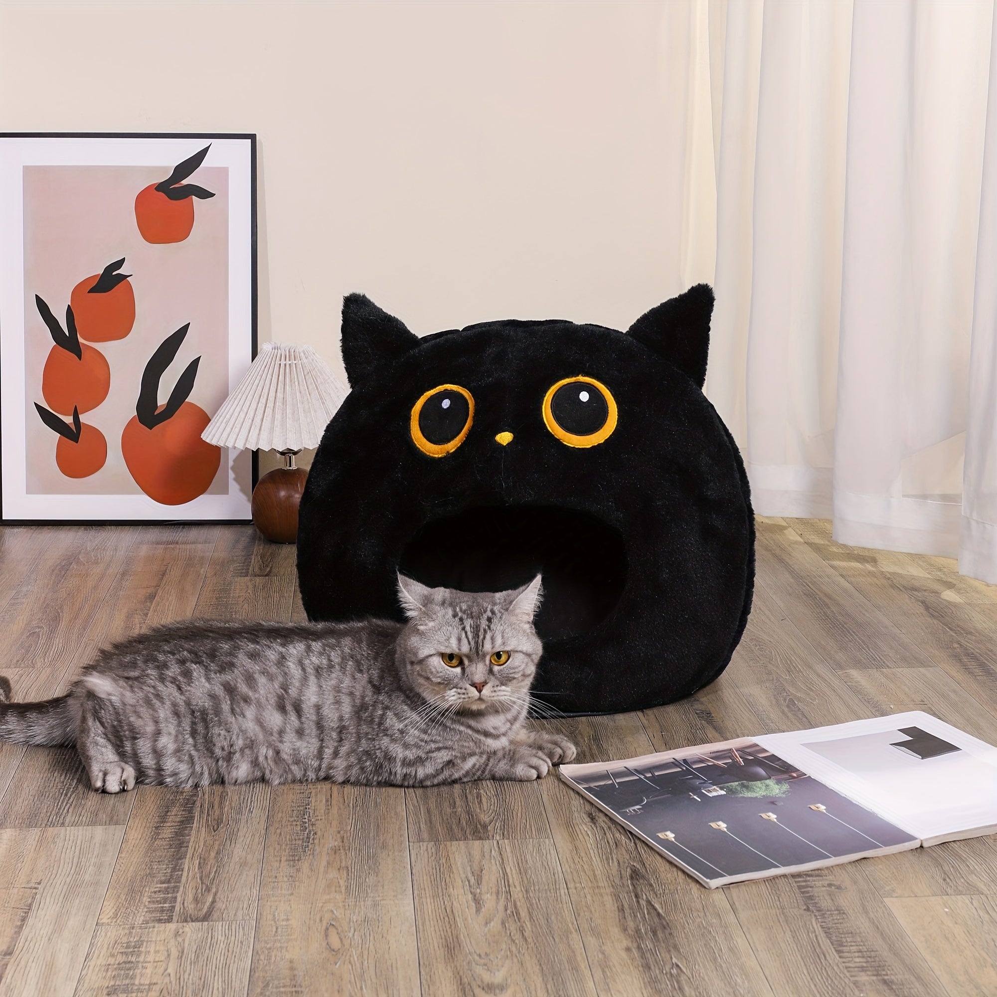 [Cozy Cartoon Pet Bed] Soft Cozy Cartoon Animal Pet Bed - Comfortable Sponge Nest for Small to Medium Cats & Dogs, All-Season Cat Kennel