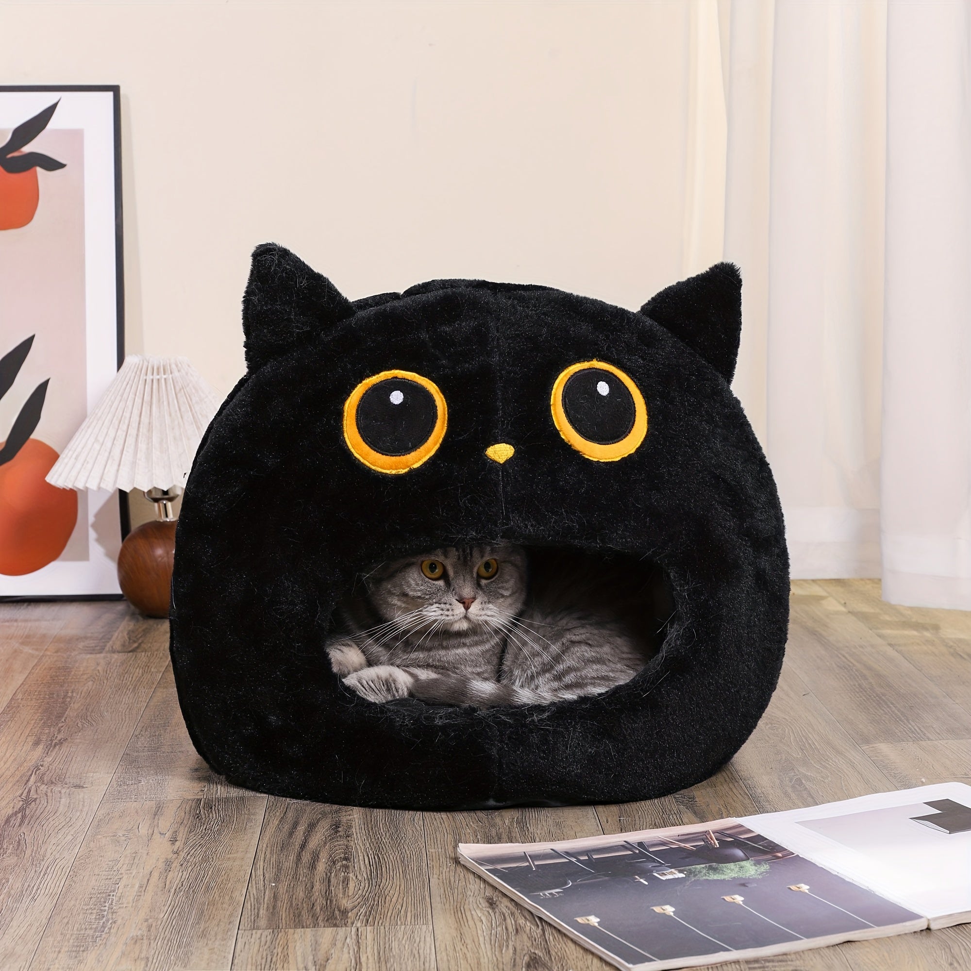 [Cozy Cartoon Pet Bed] Soft Cozy Cartoon Animal Pet Bed - Comfortable Sponge Nest for Small to Medium Cats & Dogs, All-Season Cat Kennel