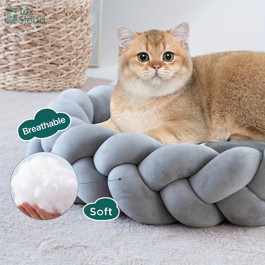 Handmade Round Pet Bed - Extra Large 22-Inch Detachable Cushion, Soft Polyester Fabric Bed for Cats, Dogs, Kittens - Easy-Clean Indoor/Outdoor Bed in Pink & Gray - Vintage Home Decor for Large Breeds, Bed for Dog, Cozy Design, Durable Construction