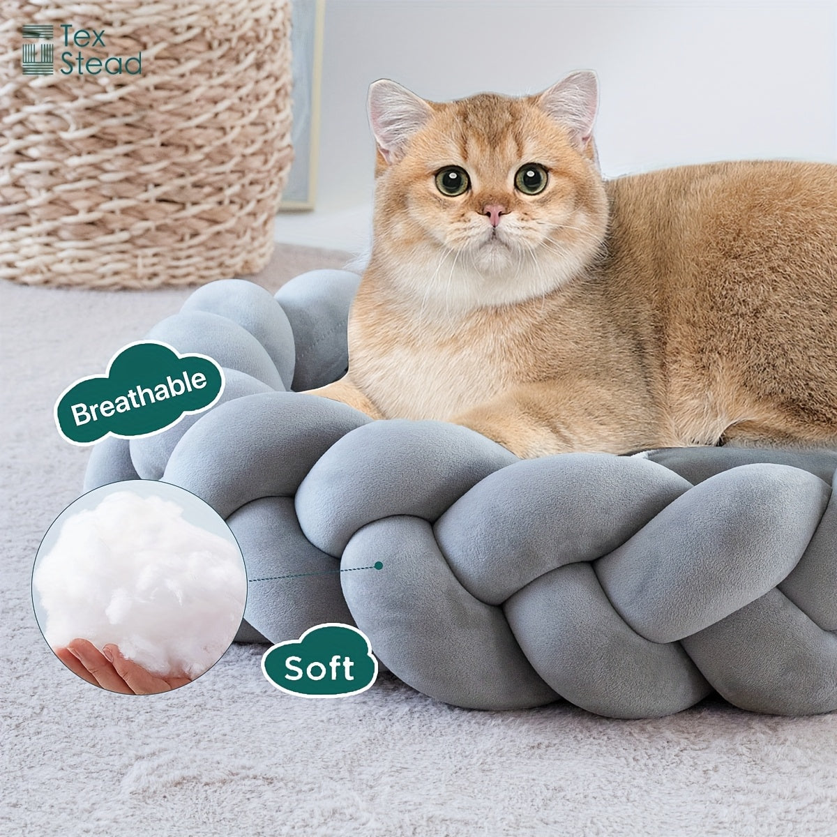 Handmade Round Pet Bed - Extra Large 22-Inch Detachable Cushion, Soft Polyester Fabric Bed for Cats, Dogs, Kittens - Easy-Clean Indoor/Outdoor Bed in Pink & Gray - Vintage Home Decor for Large Breeds, Bed for Dog, Cozy Design, Durable Construction
