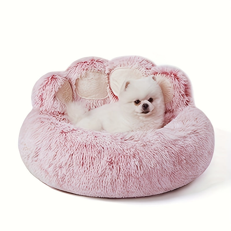 Upgraded Donut Dog Bed with Standing Paw - Plush Pink Pet Bed, Non-Slip Base, for Small/Medium Dogs & Cats - Cozy Cushioned Bed for Joint Support & Posture - Ideal for Poodles, Chihuahuas, Shih Tzus - Easy-Clean Indoor/Outdoor Use, Stylish Pet Furniture,